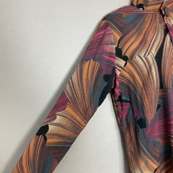 Vintage Blouse Graphic Pattern Handmade FLAWS Long Sleeve Fish Tail Secretary - Picture 13 of 13